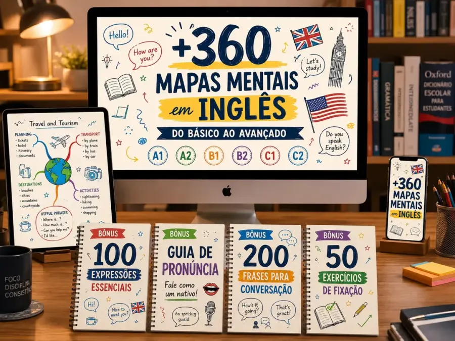 Kit +360 Mapas Mentais de Inglês com 6 bônus
